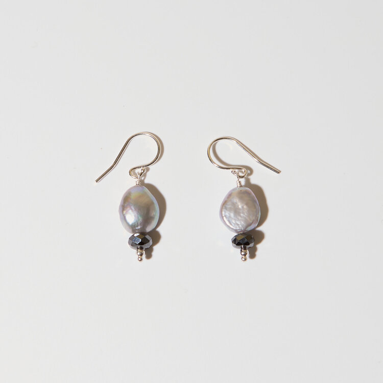 Grey Pearl & Hematite Sterling Earrings