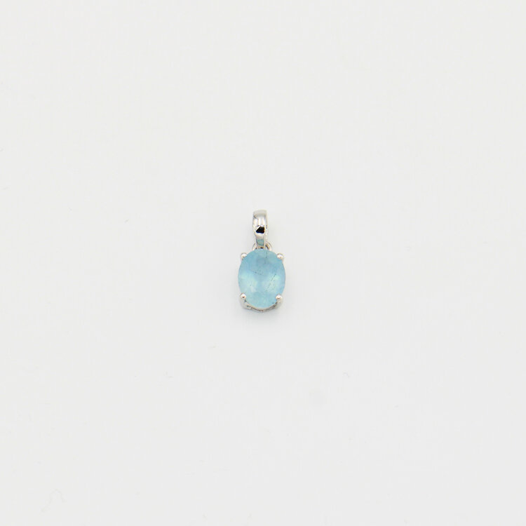 Aquamarine Oval Prong Sterling Pendant`