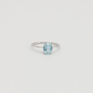 Aquamarine Oval Prong Sterling Ring Sz 7