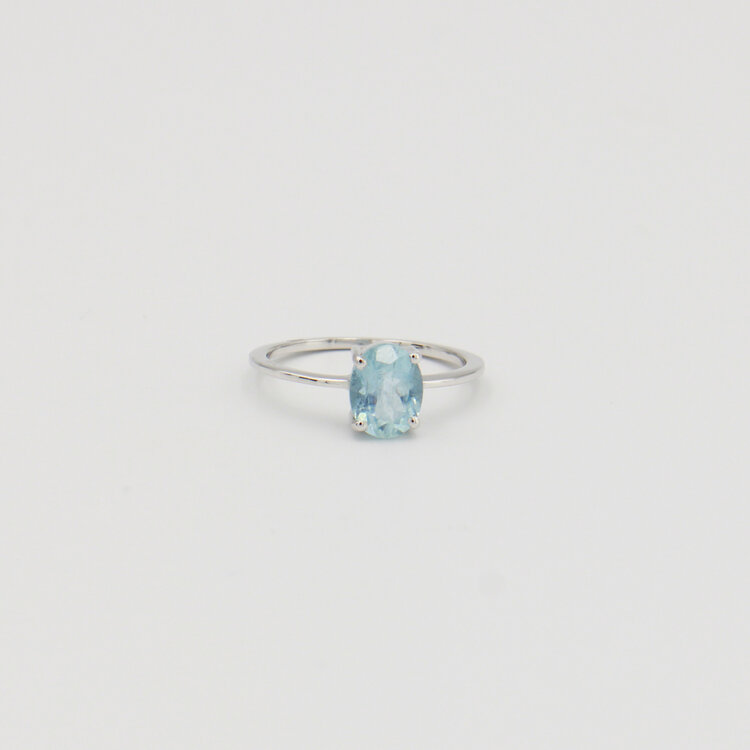 Aquamarine Oval Prong Sterling Ring Sz 7