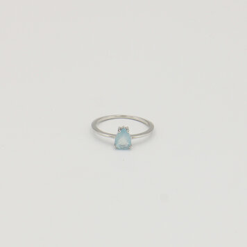 Dainty Aquamarine Pear Sterling Ring Sz 7