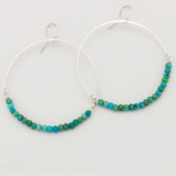 Turquoise Beaded Boho Sterling Hoops