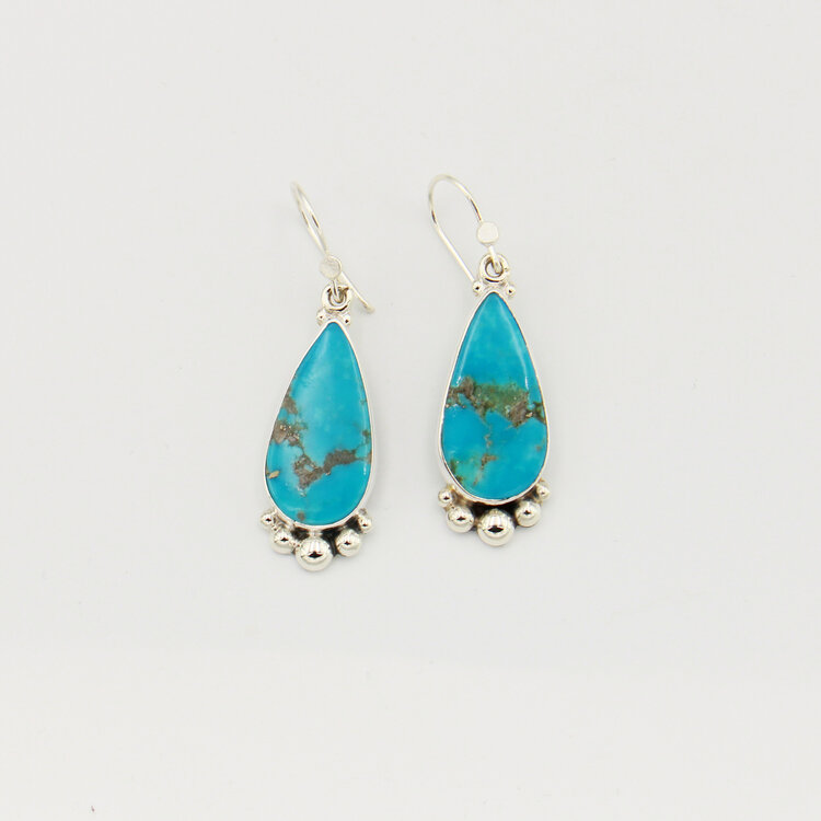 Turquoise Pear with Ball Detail Sterling Earrings