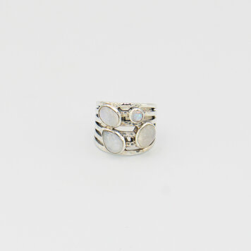 Moonstone Multi-Band Wide Sterling Ring Sz 8 Moonstone Multi-Band Wide Sterling Ring Sz 8