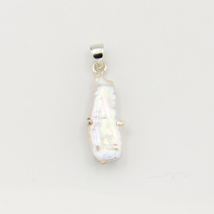 Biwa Baroque Pearl Prong Set Sterling Pendant