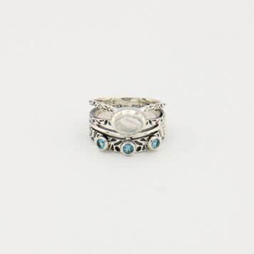 Moonstone & Blue Topaz 3 Band Ring Sz 9