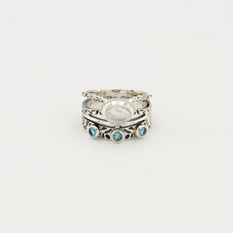 Moonstone & Blue Topaz 3 Band Ring Sz 9