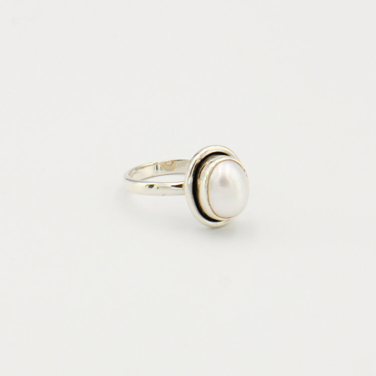 Pearl Mirror Bezel Sterling Ring Sz 10