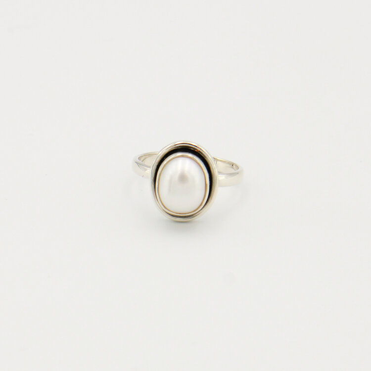 Pearl Mirror Bezel Sterling Ring Sz 10