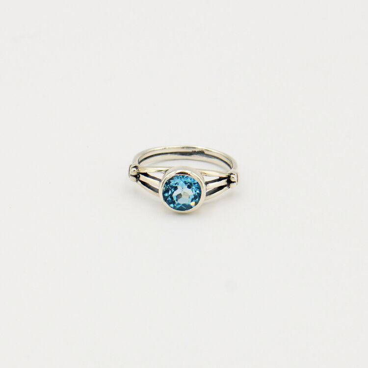London Blue Topaz Round Sterling Ring Sz 9
