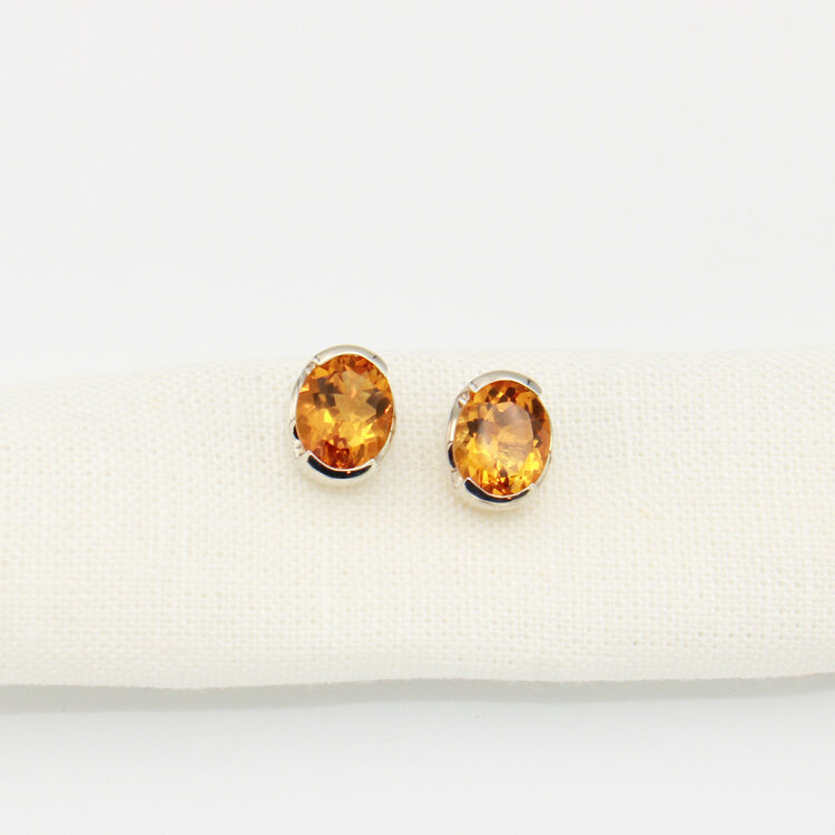 Citrine Large Oval Sterling Post Earrings