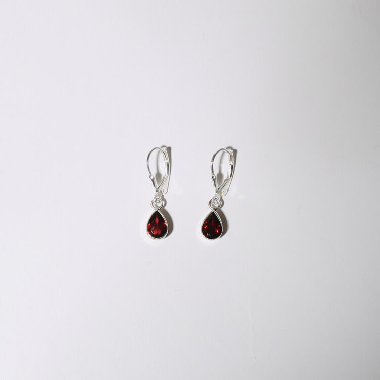 Garnet Small Pear Sterling Earrings