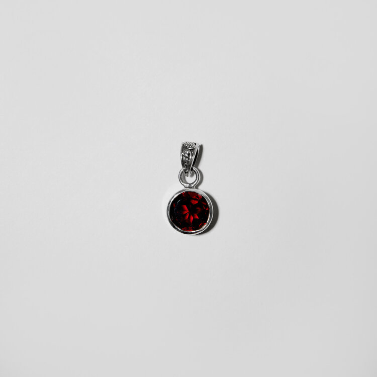 Garnet Round Sterling Filigree Pendant