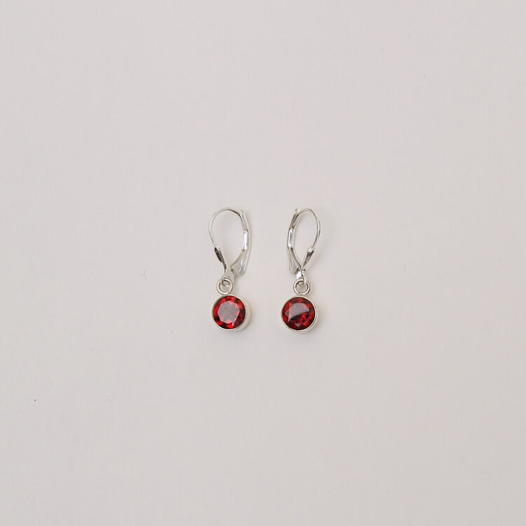 Garnet Small Round Sterling Earrings