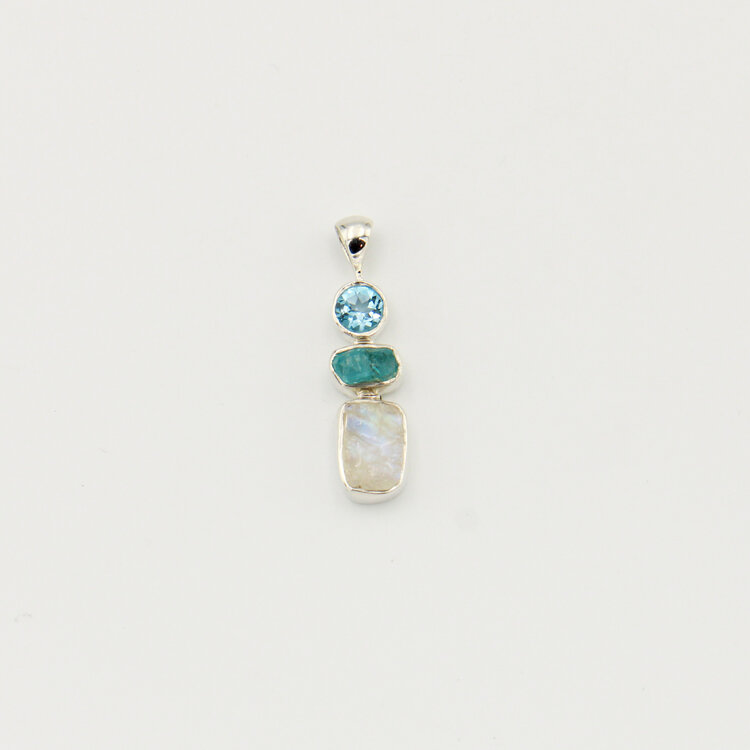 Moonstone, Apatite & B. Topaz Sterling Pendant