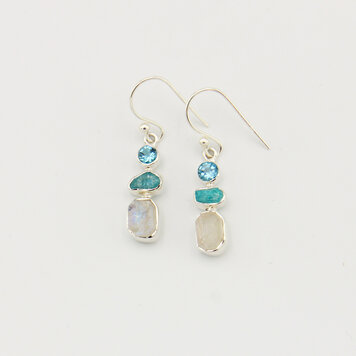 Moonstone, Apatite & B. Topaz Sterling Earrings