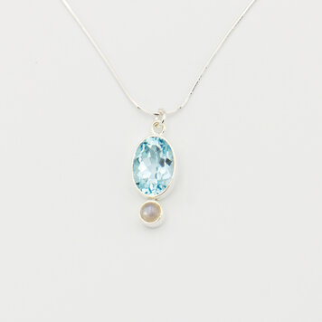Blue Topaz Oval & Moonstone Sterling Necklace