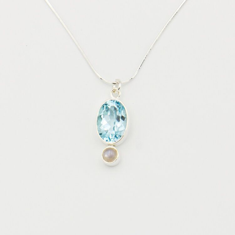 Blue Topaz Oval & Moonstone Sterling Necklace