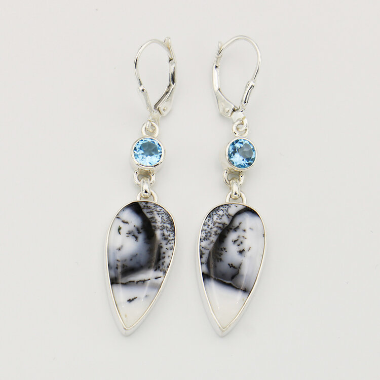 Dendratic Agate w/Blue Topaz Earrings
