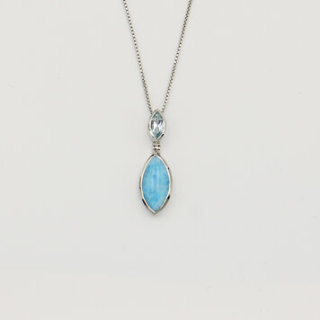 Larimar Marquis & Blue Topaz Sterling Necklace Adj