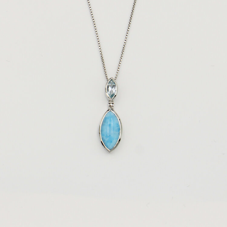 Larimar Marquis & Blue Topaz Sterling Necklace Adj