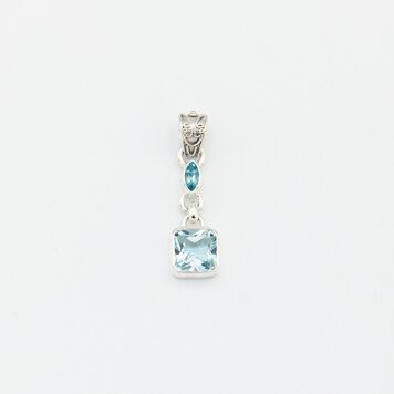 Blue Topaz Rectangle & Tiny Marquis Sterling Pendant