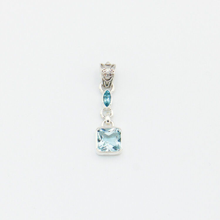 Blue Topaz Rectangle & Tiny Marquis Sterling Pendant