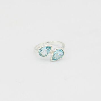 Blue Topaz Double Pear Sterling Ring Sz 7