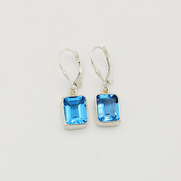 Blue Topaz Lg Emerald Cut Sterling Earrings