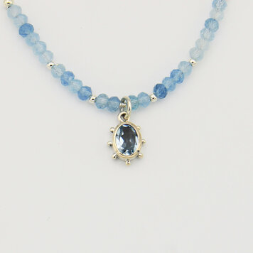 Blue Topaz Oval & Aquamarine Beads Sterling Necklace