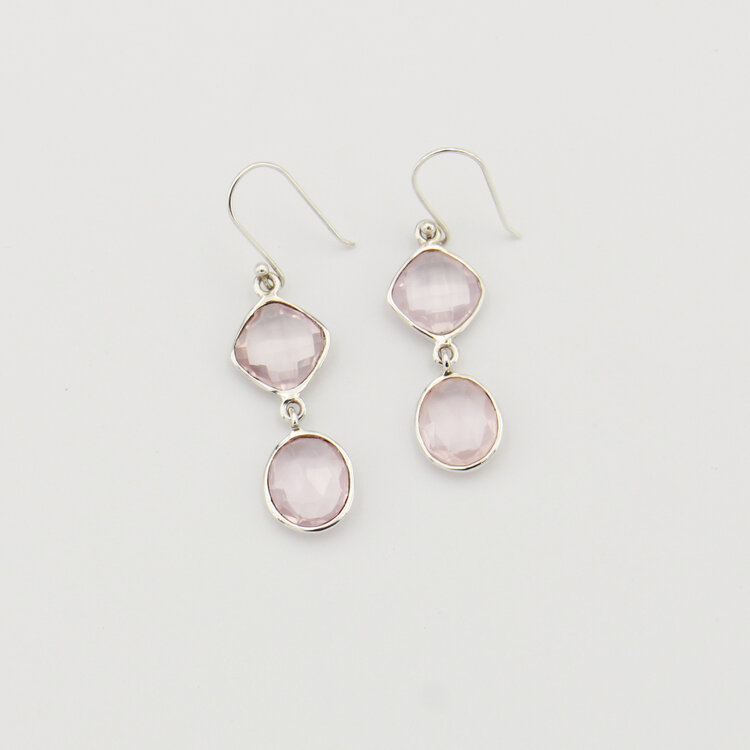 Rose Quartz Two Stone Sterling Earrings