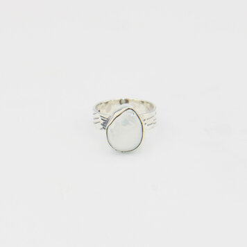 Pearl Pear Wide Band Sterling Ring Sz 8