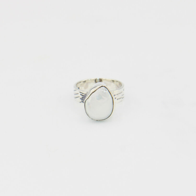 Pearl Pear Wide Band Sterling Ring Sz 8