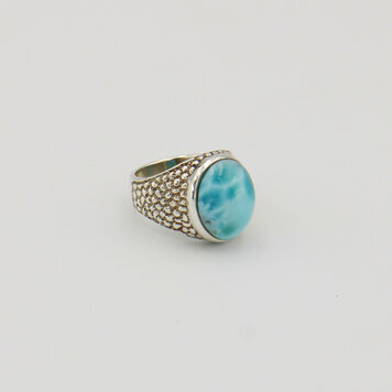 Oval Larimar Pebbled Band Sterling Ring Sz 6