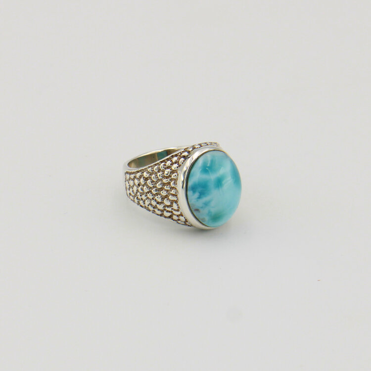 Oval Larimar Pebbled Band Sterling Ring Sz 6