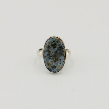 Pyrite in Agate Oval Sterling Ring Sz 8