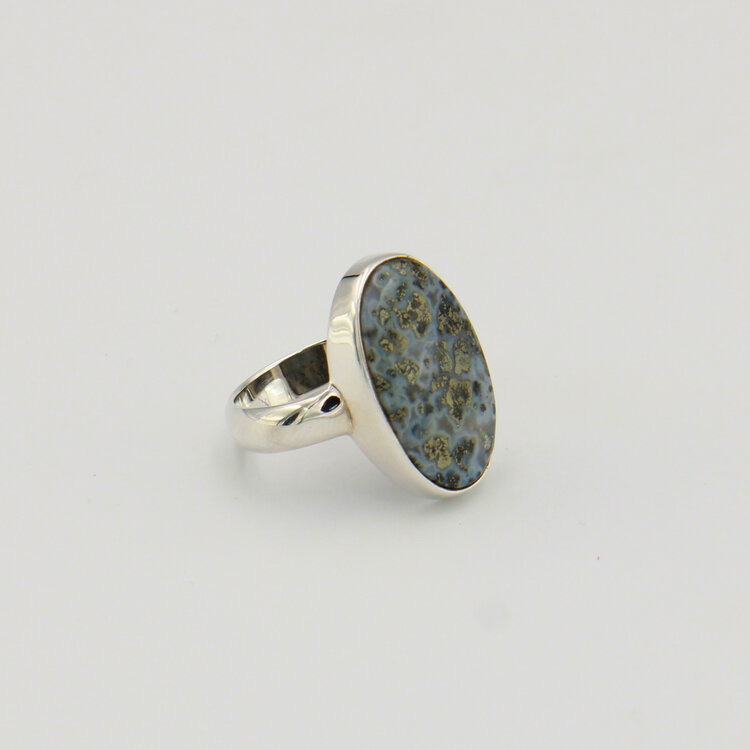 Pyrite in Agate Oval Sterling Ring Sz 8