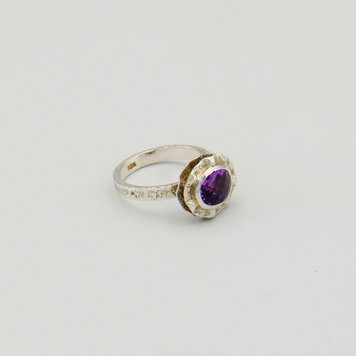 Amethyst Double Bezel Sterling Ring Sz 8