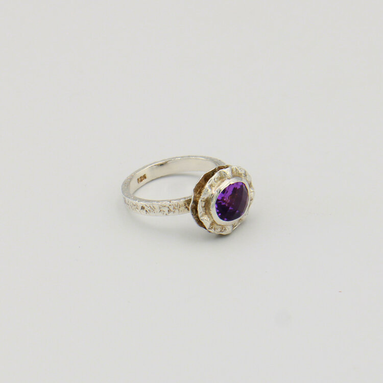 Amethyst Double Bezel Sterling Ring Sz 8