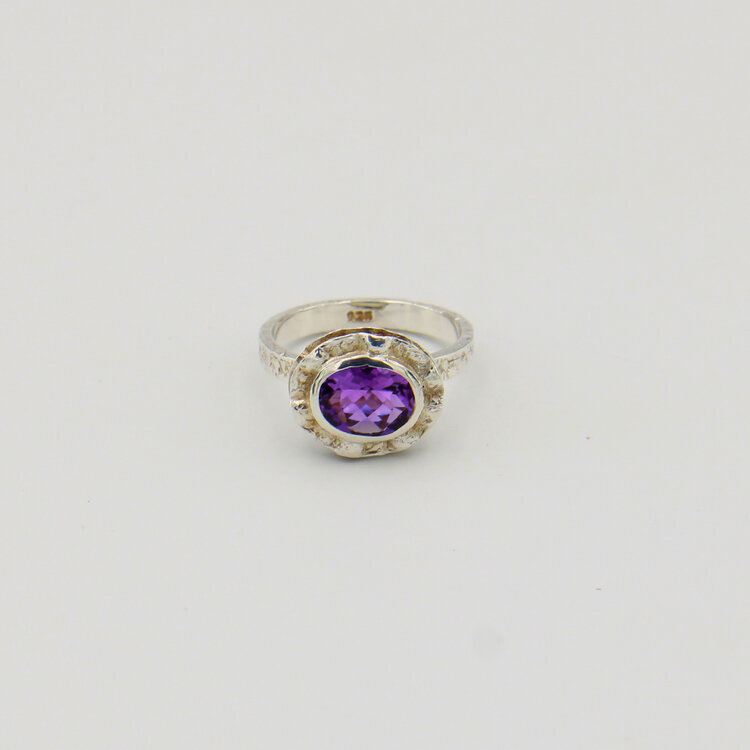 Amethyst Double Bezel Sterling Ring Sz 8