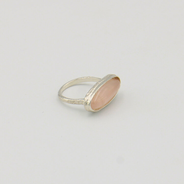 Rose Quartz Sterling Horizontal Ring
