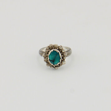 Turquoise Sterling Stamped Flower Ring - Size 8 Turquoise Sterling Stamped Flower Ring - Size 8