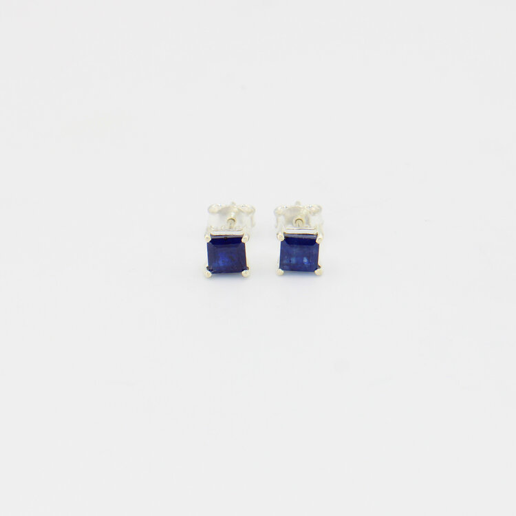 Sapphire Square Prong Sterling Studs