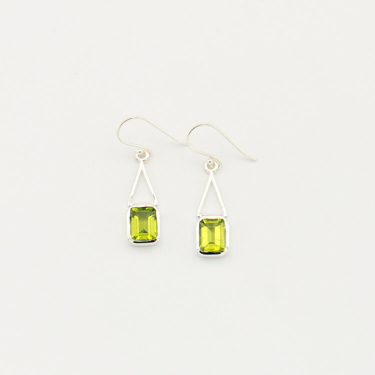 Peridot Emerald Cut Drop Earrings