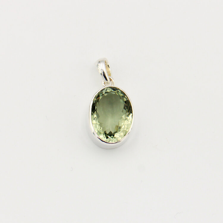 Green Amethyst Large Oval Sterling Pendant