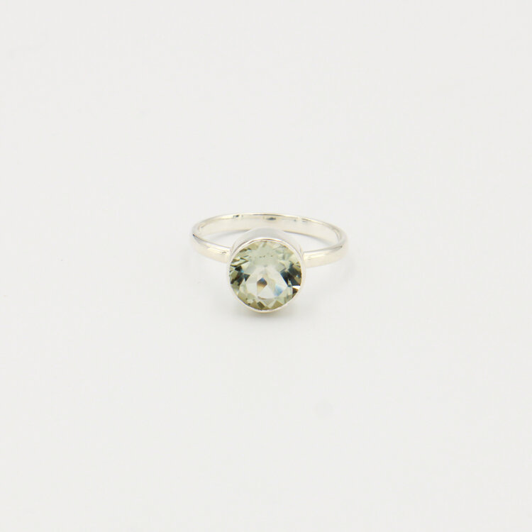 Green Amethyst Round Sterling Ring Sz 10
