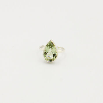 Green Amethyst Pear Sterling Ring Sz 6