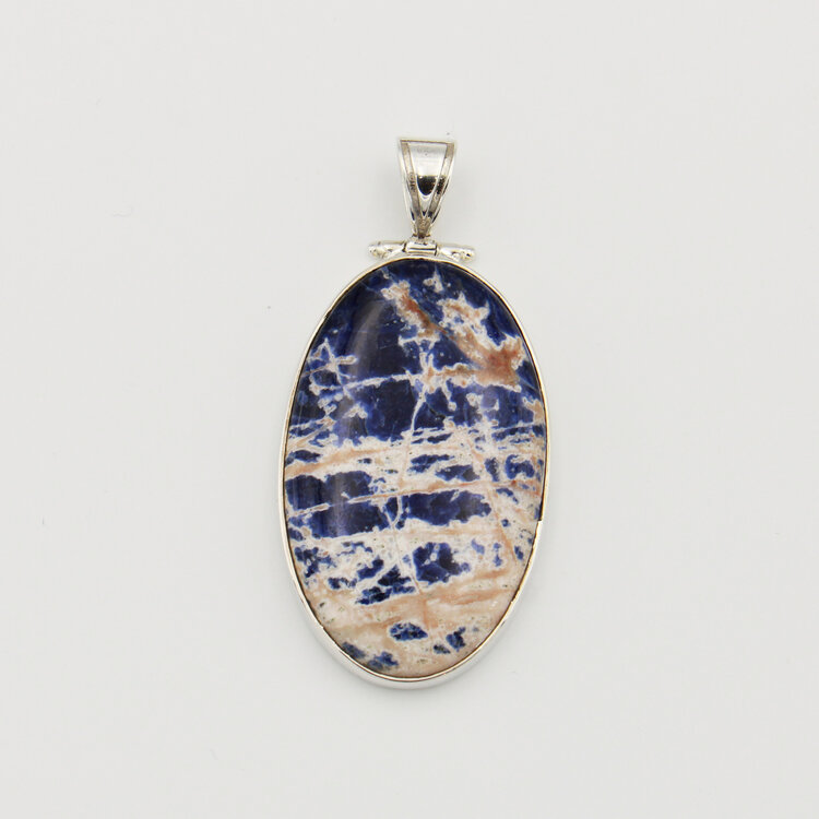 Sodalite Large Oval Sterling Pendant
