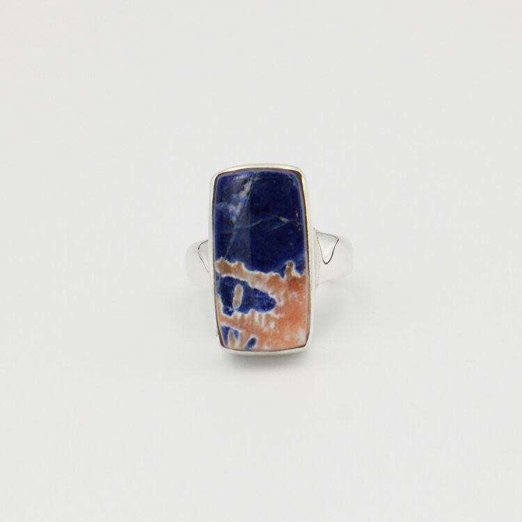 Sodalite Rectangle Sterling Ring Sz 7.5