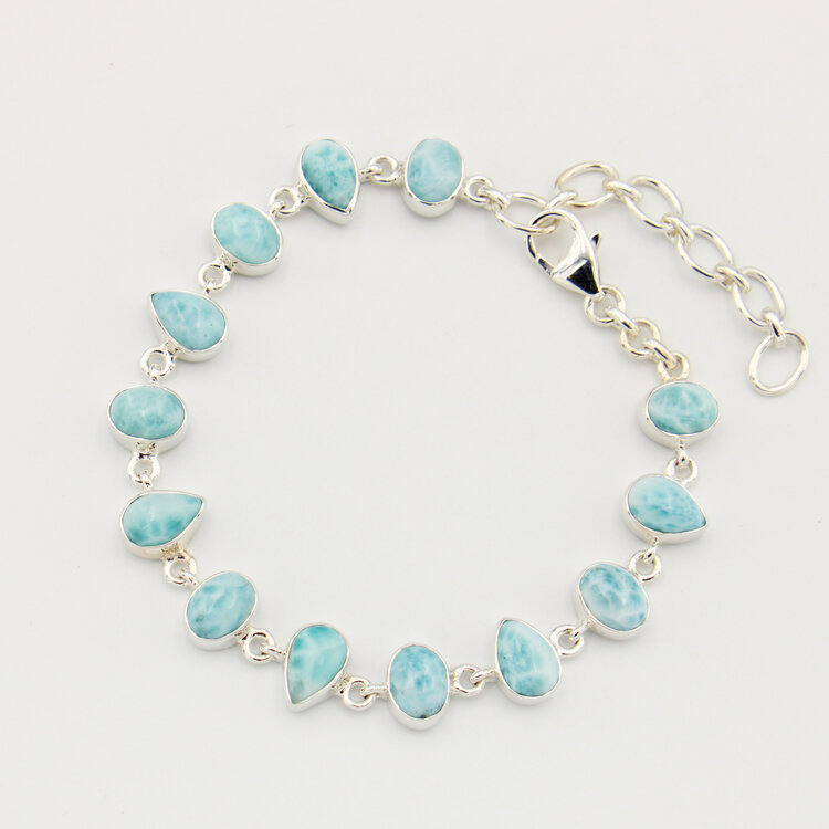 Larimar Small Pears & Ovals Sterling Bracelet